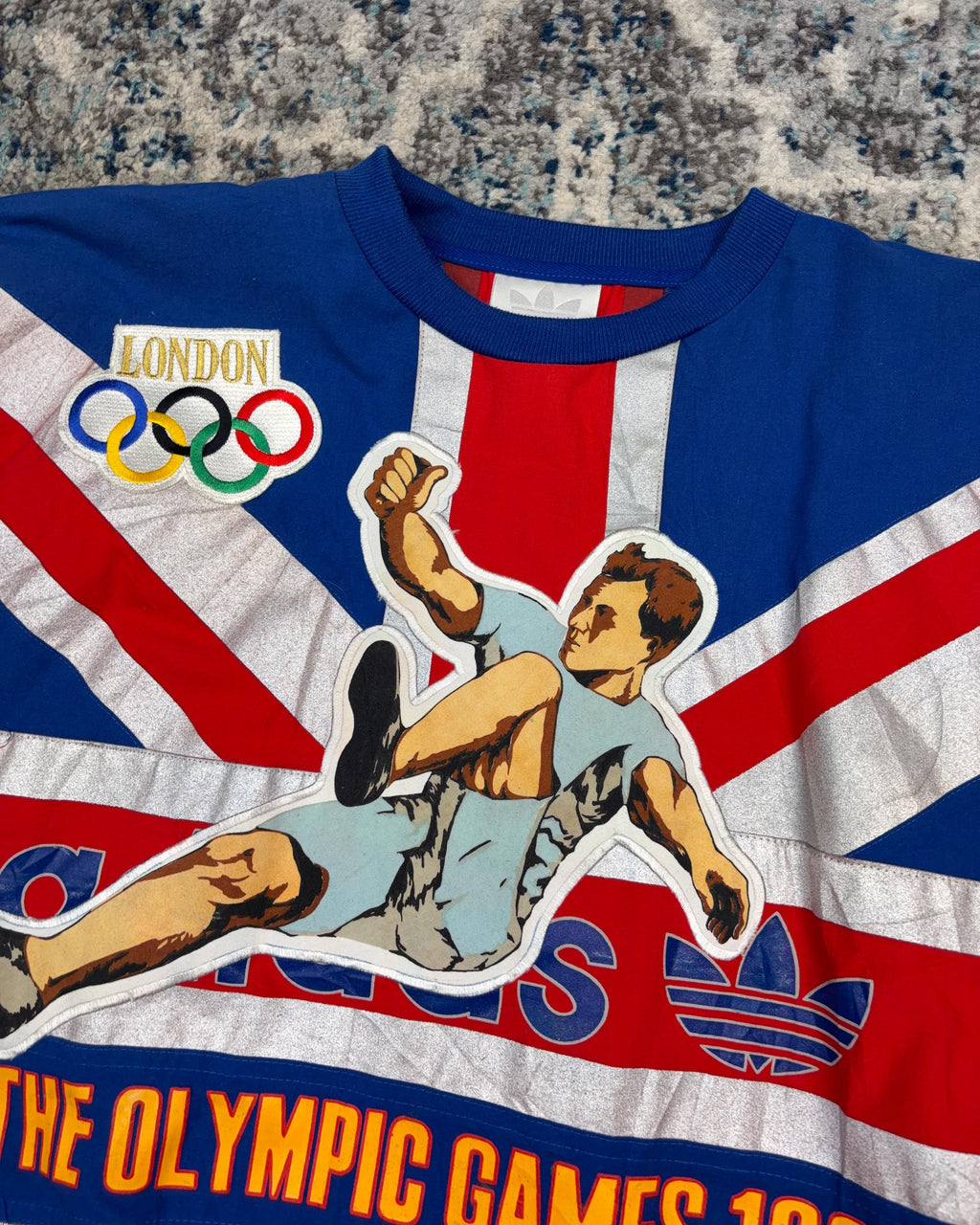 Vintage 80s Adidas Stockholm Olympic Games Union Jack Crewneck Sweatshirt Size Small