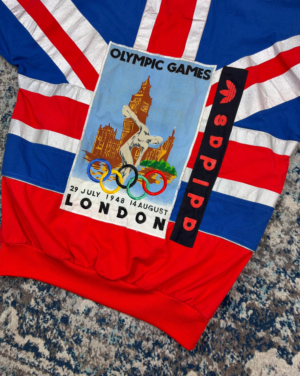 Vintage 80s Adidas Stockholm Olympic Games Union Jack Crewneck Sweatshirt Size Small