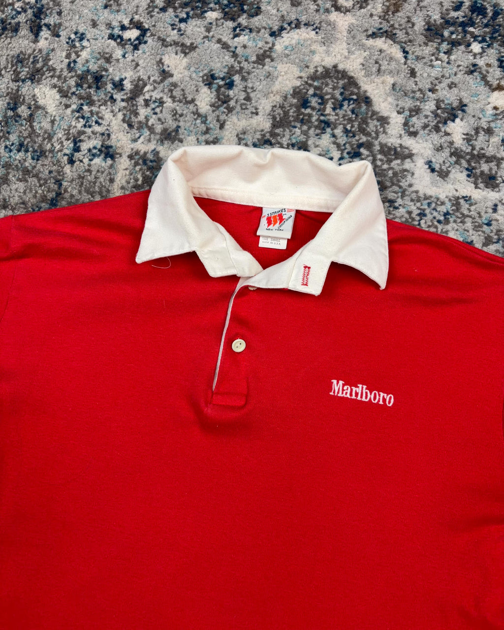 Vintage 80s/90s Marlboro Embroidered Logo Collared 1/4 Button Long Sleeve T-Shirt Size Small