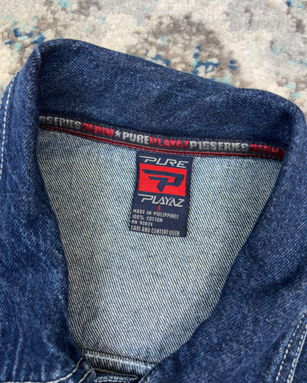 Vintage Y2K Pure Playaz Embroidered Spellout Dark Wash Denim Trucker Jacket Size Large