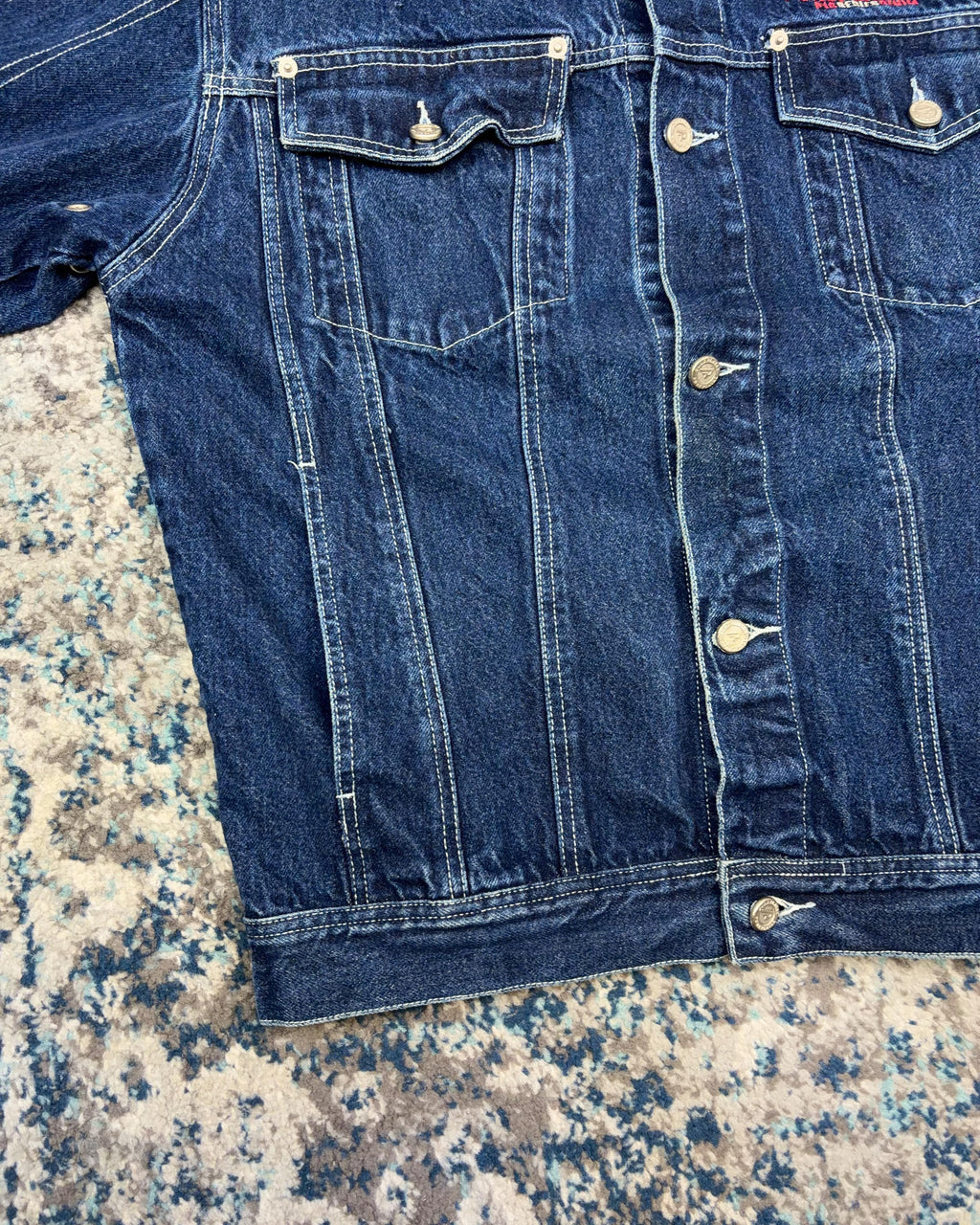 Vintage Y2K Pure Playaz Embroidered Spellout Dark Wash Denim Trucker Jacket Size Large