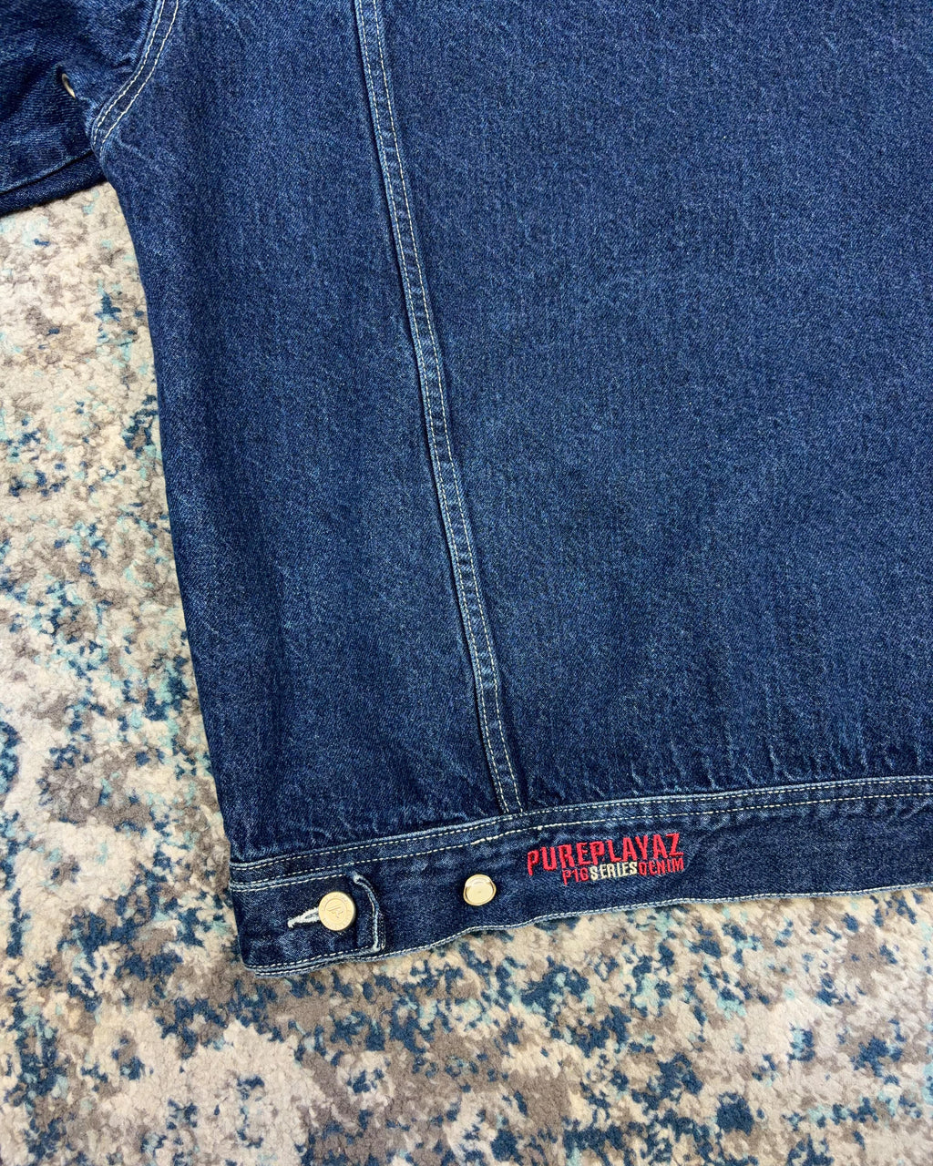 Vintage Y2K Pure Playaz Embroidered Spellout Dark Wash Denim Trucker Jacket Size Large