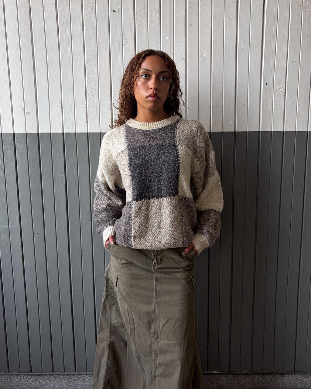 Vintage 90s 417 By Van Heusen Block Pattern Pullover Knit Sweater Size Medium