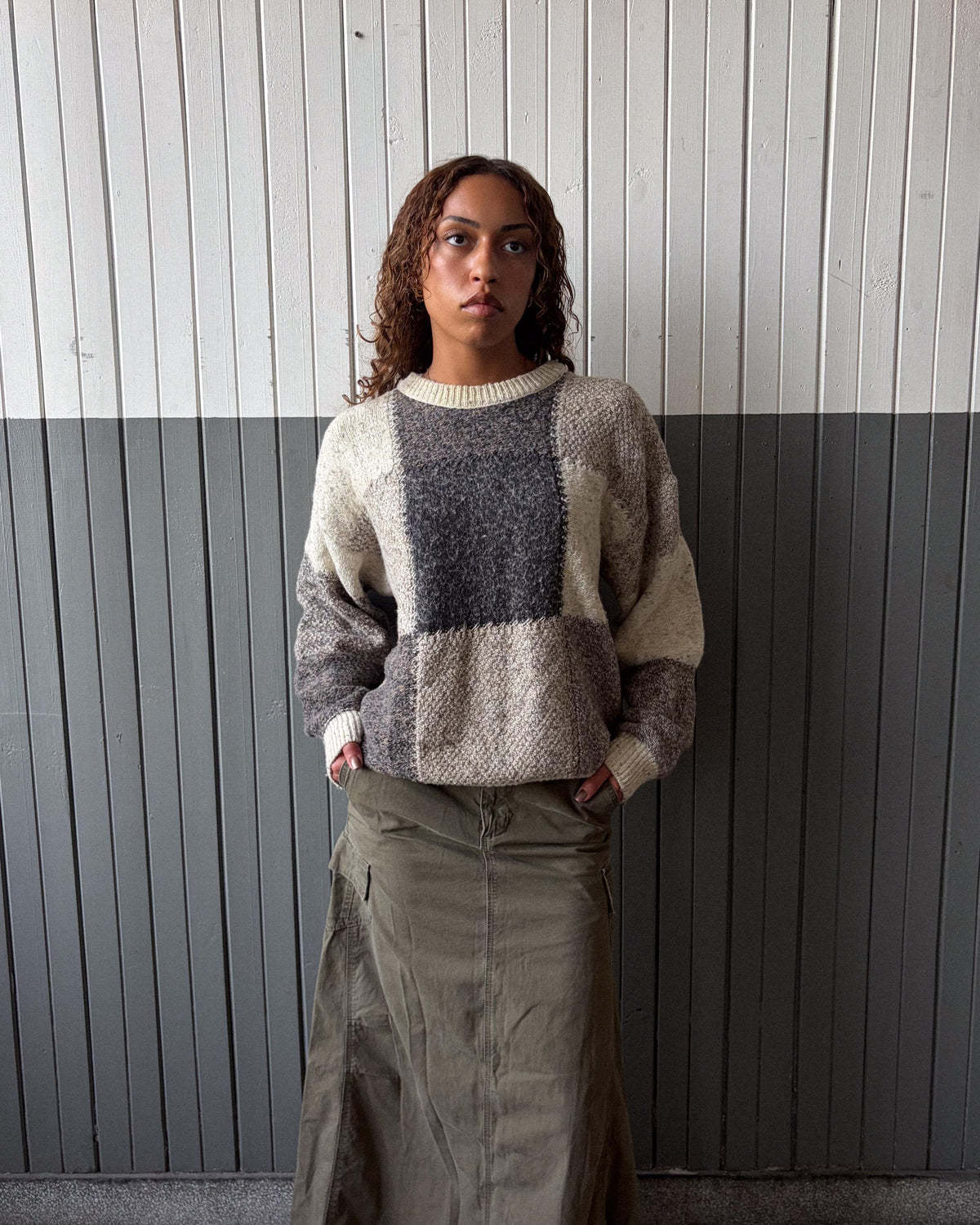 Vintage 90s 417 By Van Heusen Block Pattern Pullover Knit Sweater Size Medium