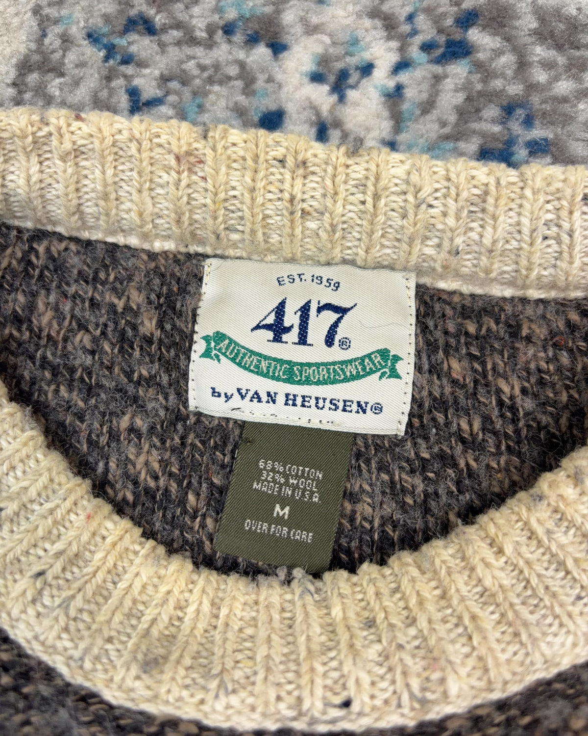 Vintage 90s 417 By Van Heusen Block Pattern Pullover Knit Sweater Size Medium
