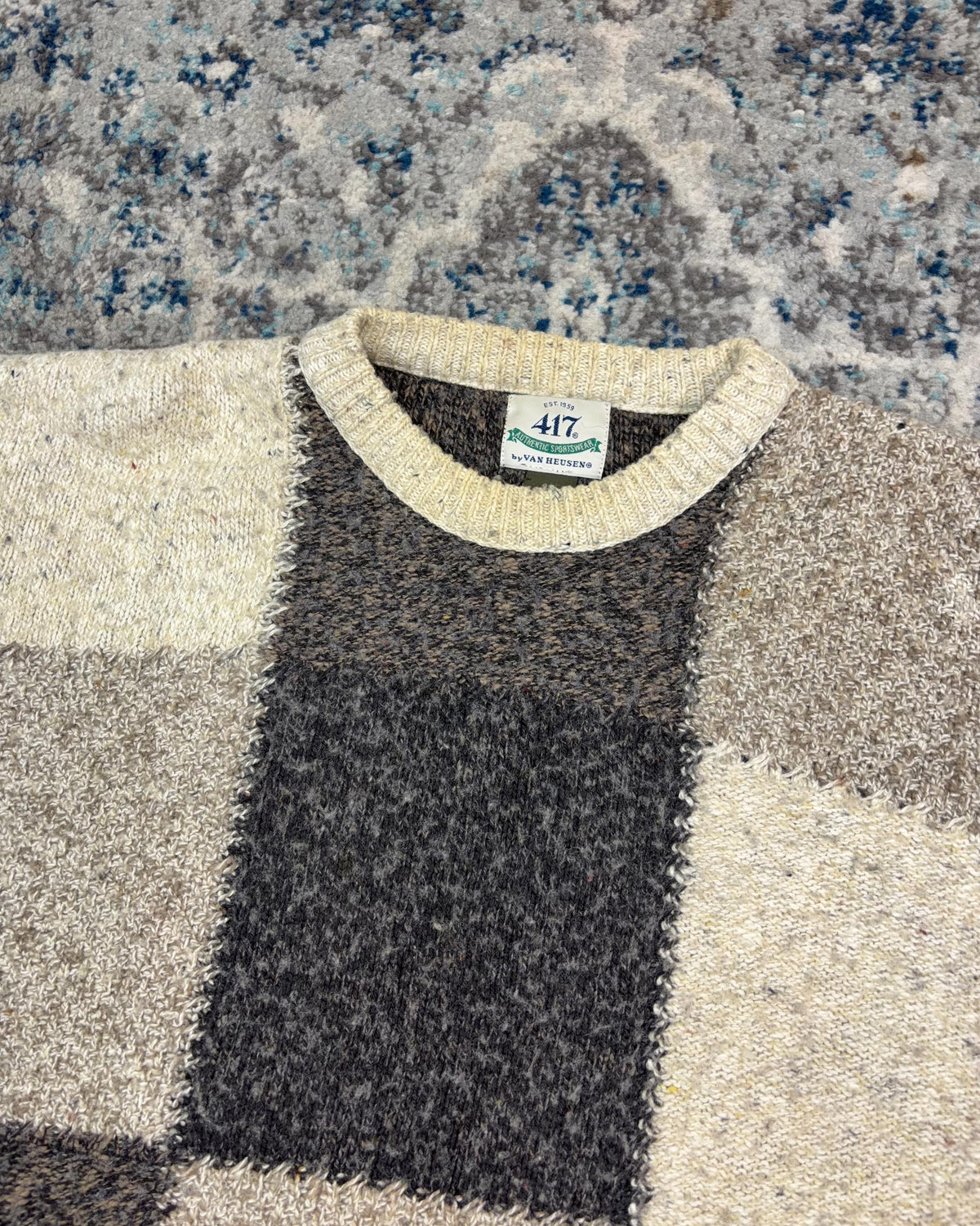 Vintage 90s 417 By Van Heusen Block Pattern Pullover Knit Sweater Size Medium