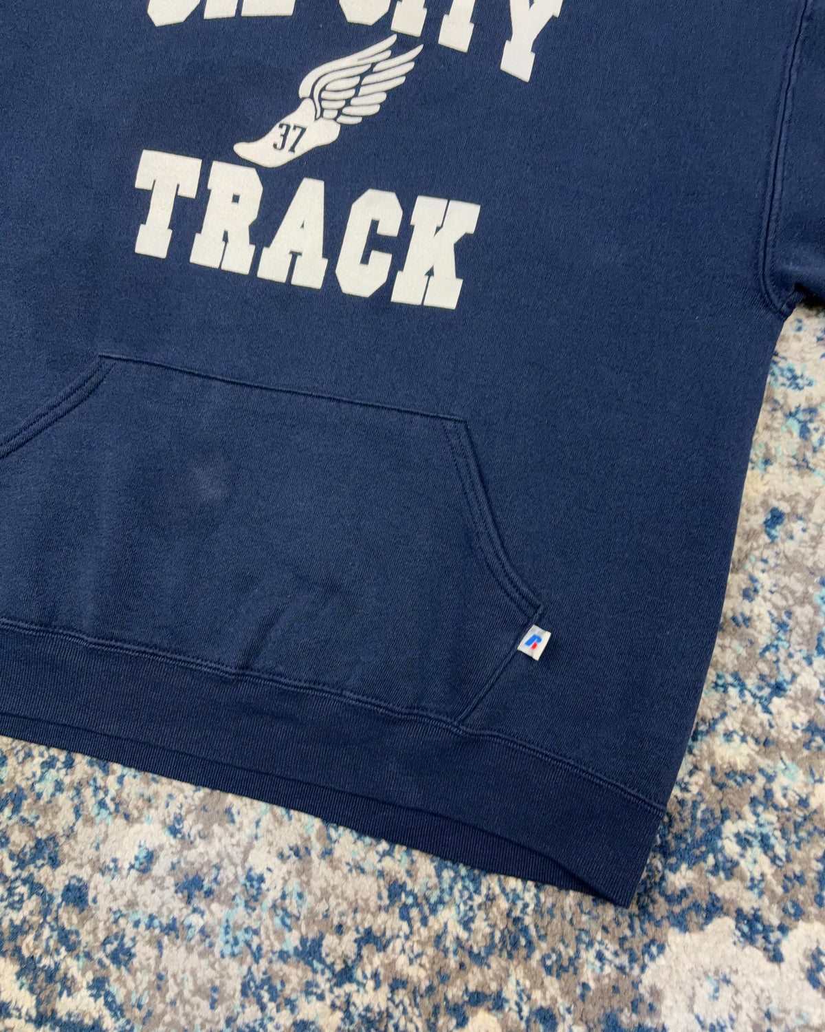 Vintage Oil City Track Wingfoot Graphic Spellout Hooded Sweatshirt Size Large