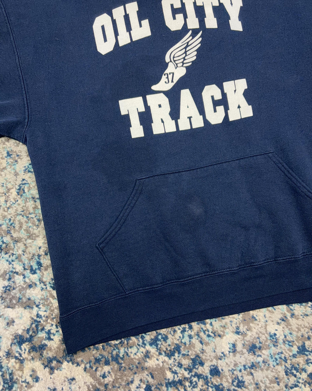 Vintage Oil City Track Wingfoot Graphic Spellout Hooded Sweatshirt Size Large