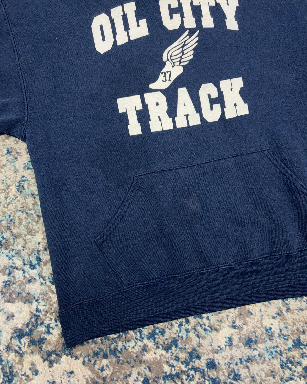 Vintage Oil City Track Wingfoot Graphic Spellout Hooded Sweatshirt Size Large