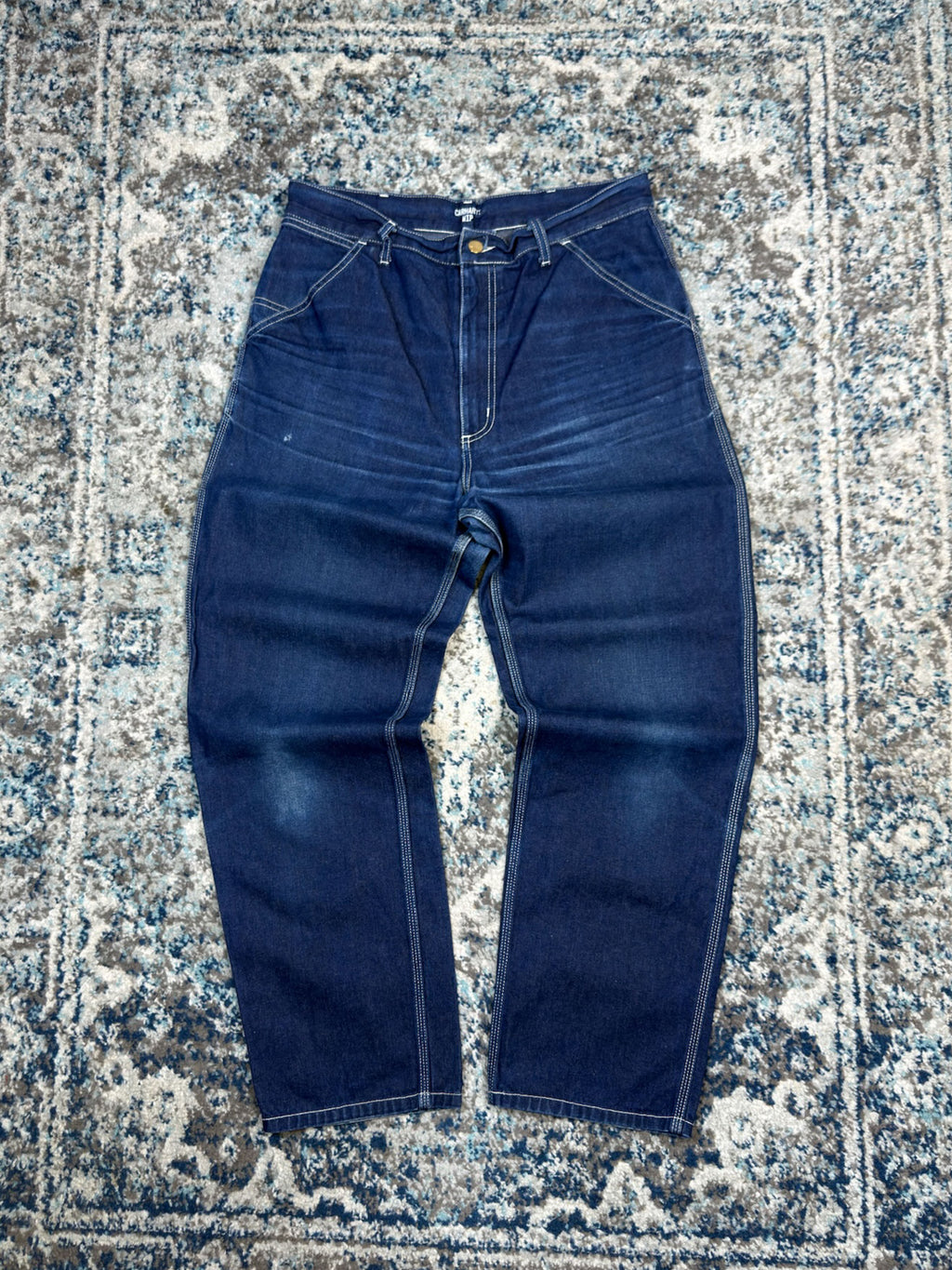 Carhartt WIP Simple Pants Contrast Stitch Dark Wash Denim Workwear Pants Size 32