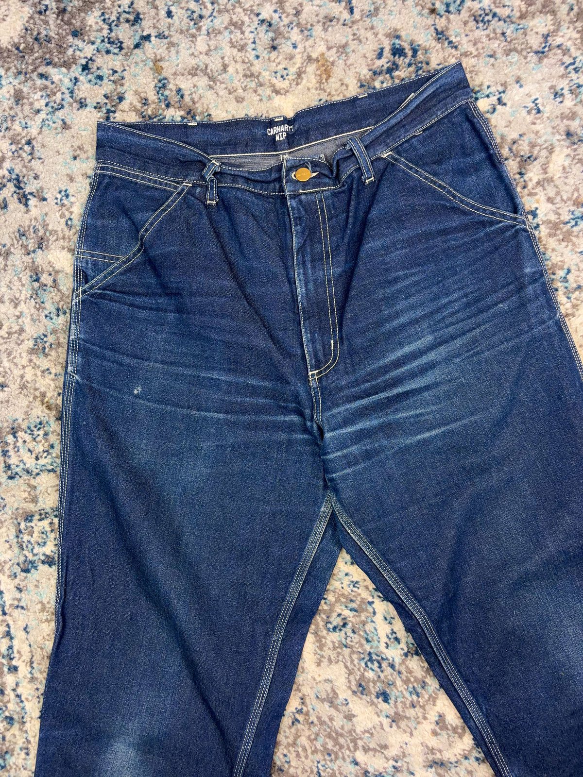 Carhartt WIP Simple Pants Contrast Stitch Dark Wash Denim Workwear Pants Size 32