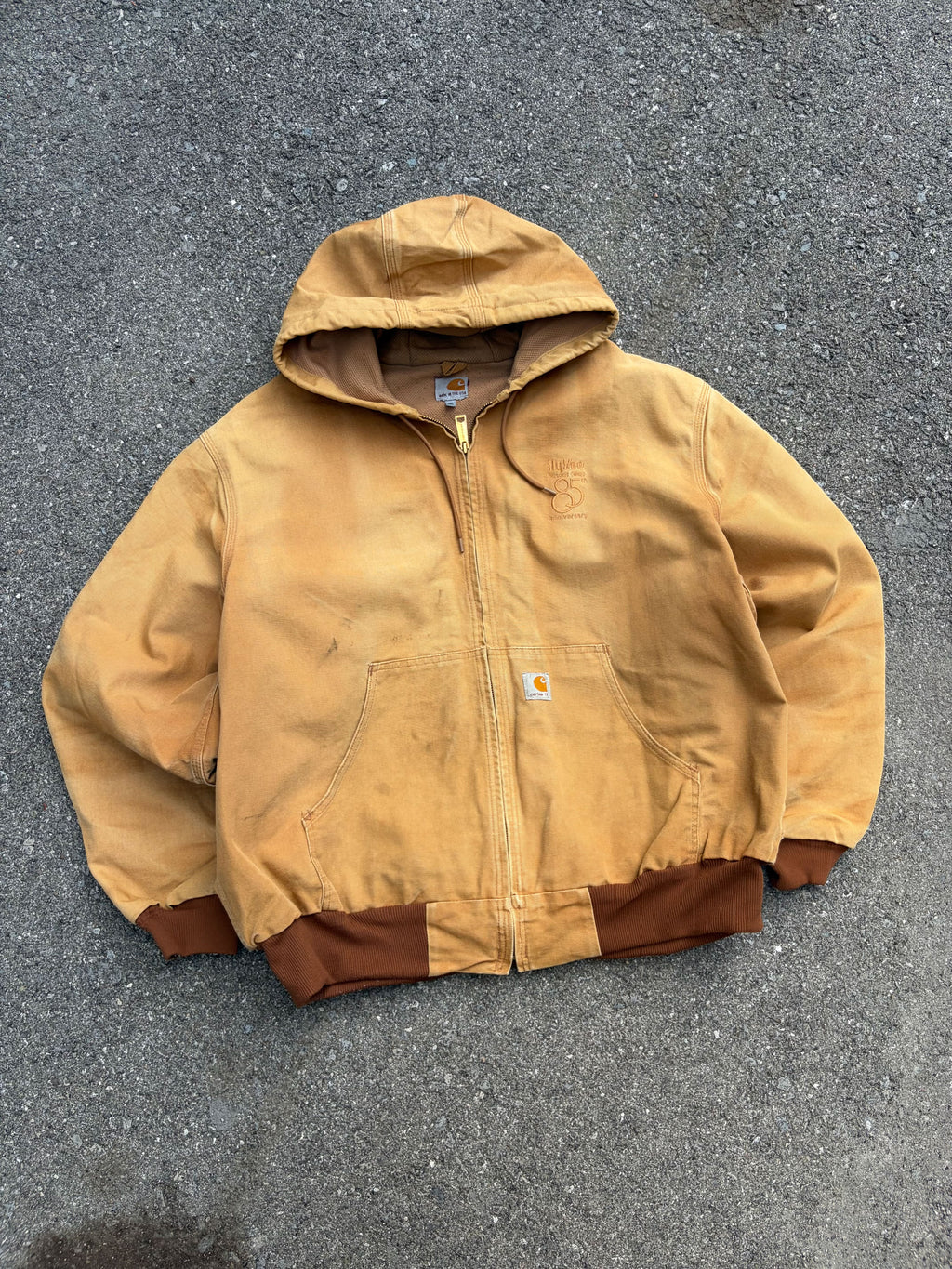 Vintage Carhartt Thermal Lined Canvas Workwear Hooded Bomber Jacket Size 2XL