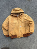 Vintage Carhartt Thermal Lined Canvas Workwear Hooded Bomber Jacket Size 2XL