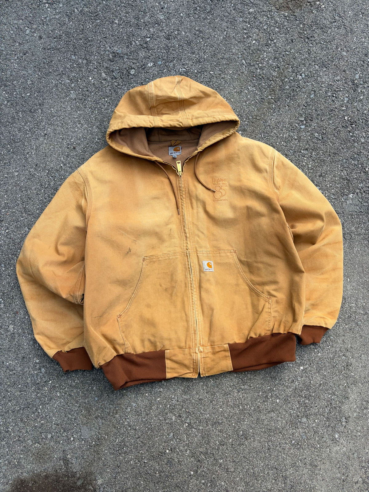 Vintage Carhartt Thermal Lined Canvas Workwear Hooded Bomber Jacket Size 2XL