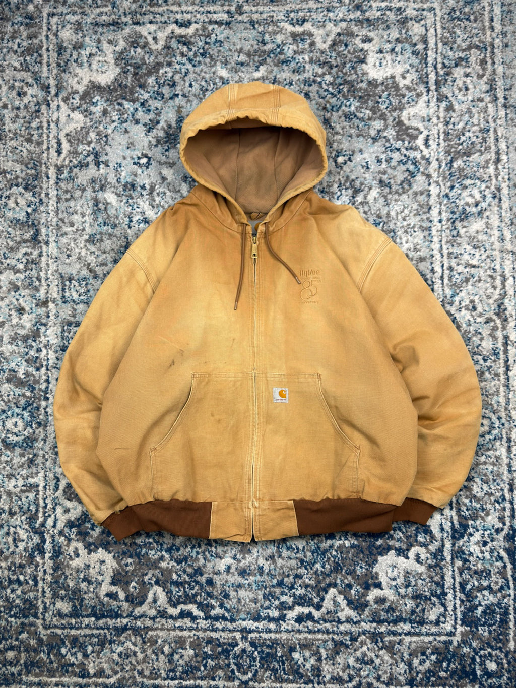 Vintage Carhartt Thermal Lined Canvas Workwear Hooded Bomber Jacket Size 2XL