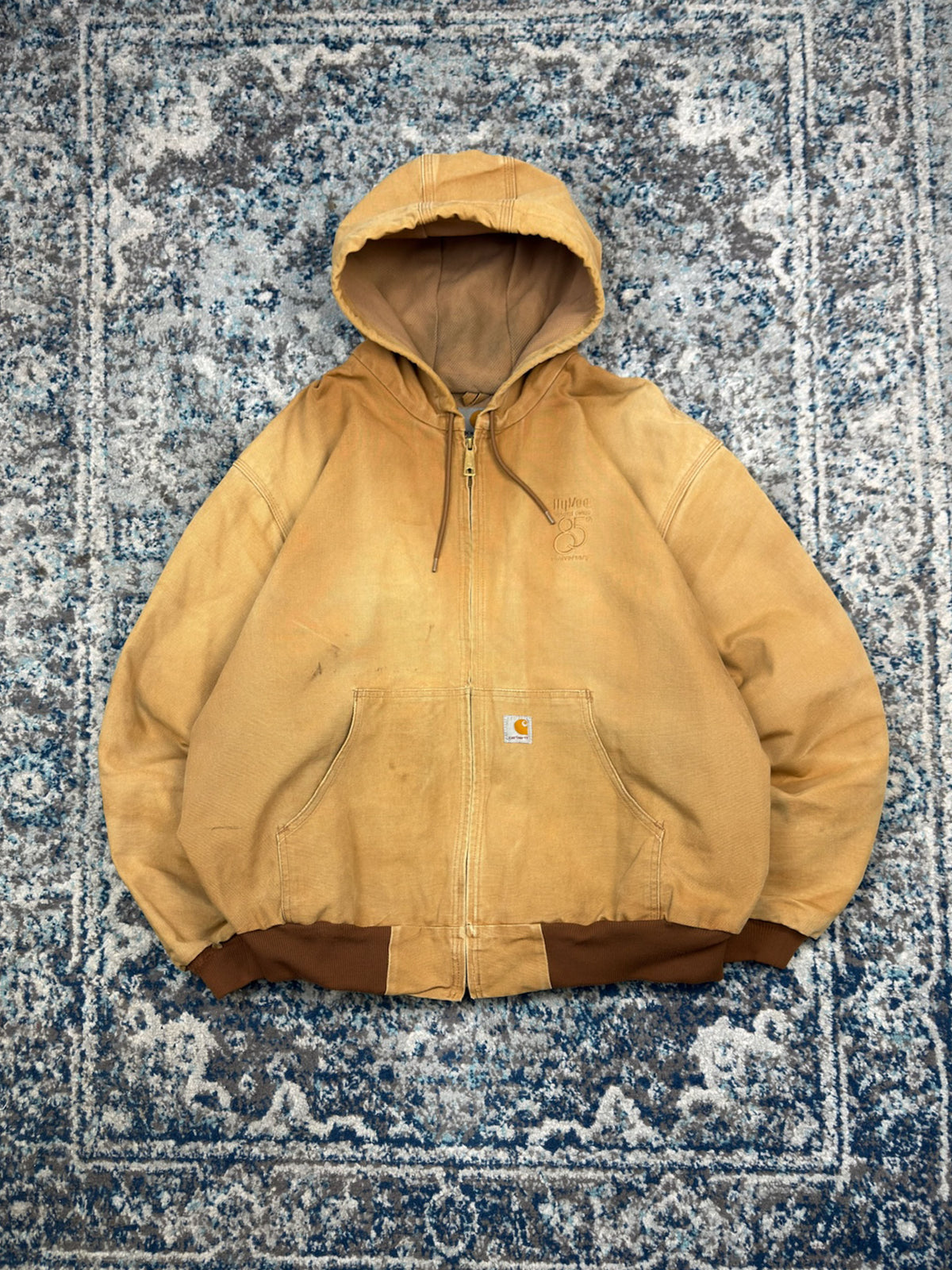 Vintage Carhartt Thermal Lined Canvas Workwear Hooded Bomber Jacket Size 2XL