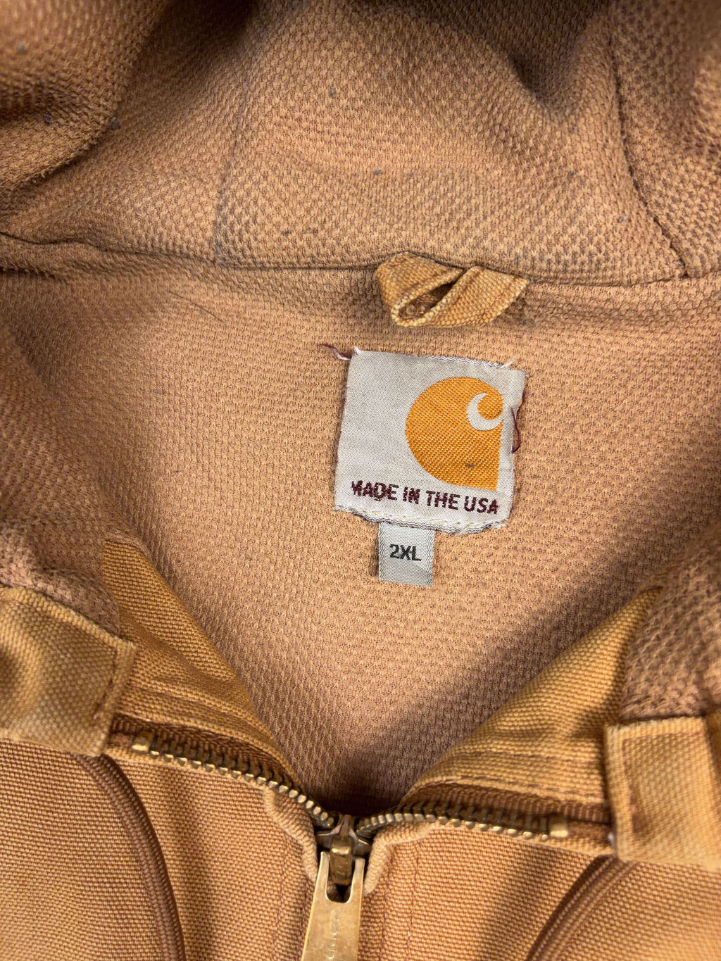 Vintage Carhartt Thermal Lined Canvas Workwear Hooded Bomber Jacket Size 2XL