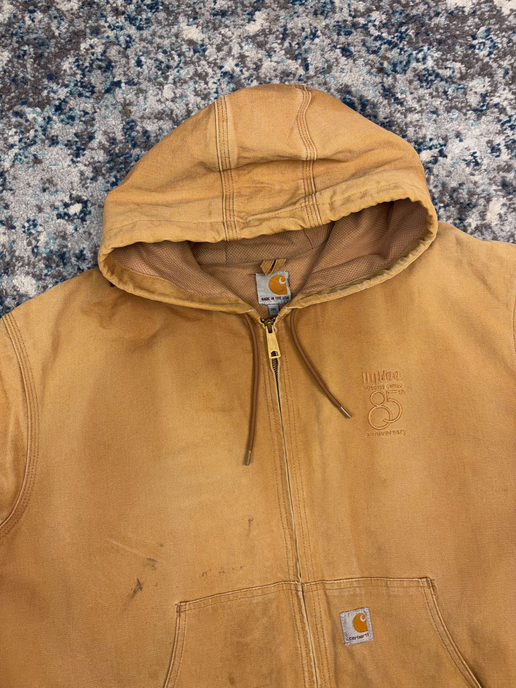 Vintage Carhartt Thermal Lined Canvas Workwear Hooded Bomber Jacket Size 2XL