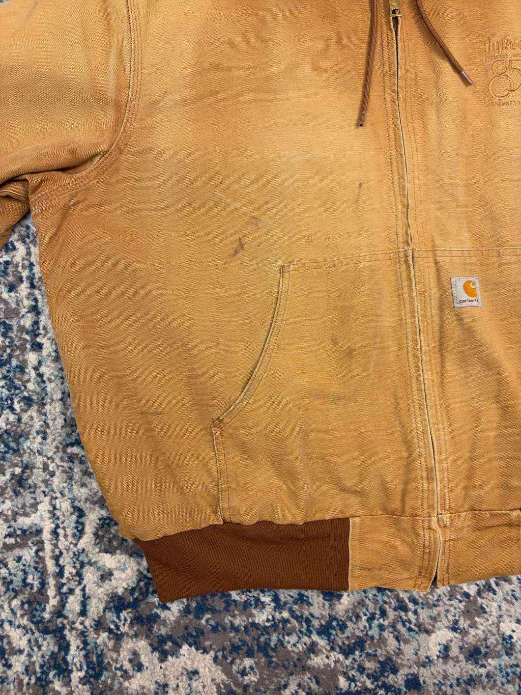 Vintage Carhartt Thermal Lined Canvas Workwear Hooded Bomber Jacket Size 2XL