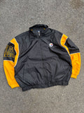 Vintage 90s Pittsburgh Steelers NFL Starter Embroidered Sleeve Spellout Windbreaker Jacket Size XL