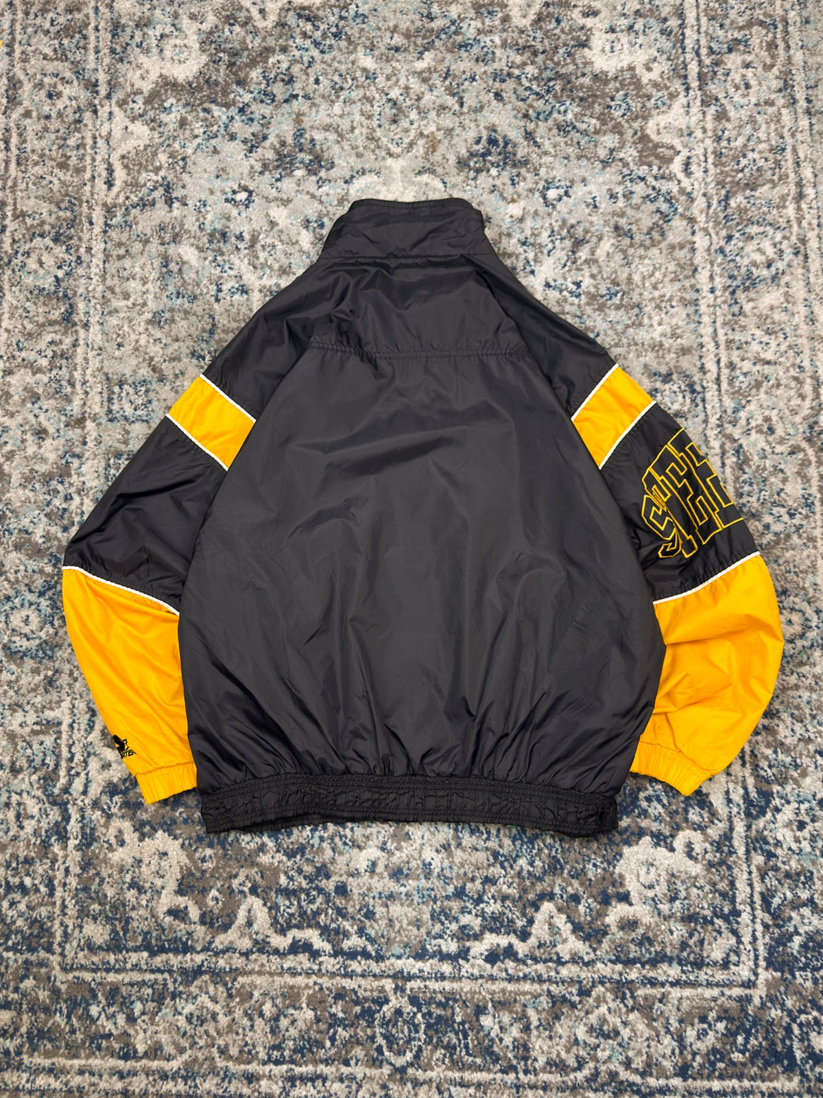 Vintage 90s Pittsburgh Steelers NFL Starter Embroidered Sleeve Spellout Windbreaker Jacket Size XL