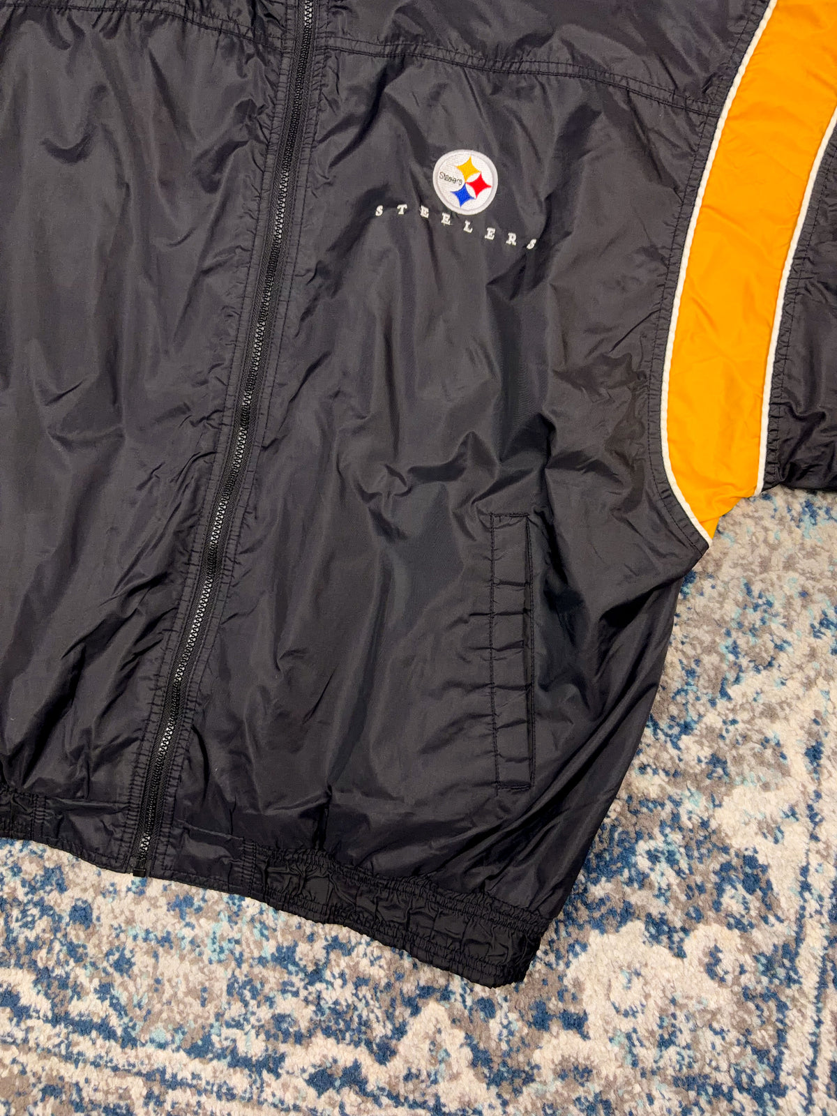 Vintage 90s Pittsburgh Steelers NFL Starter Embroidered Sleeve Spellout Windbreaker Jacket Size XL