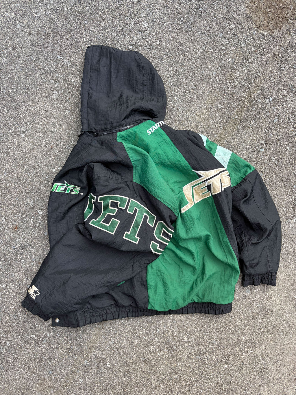 Vintage 90s New York Jets NFL Insulated Hooded Starter Splitback Jacket Size Large