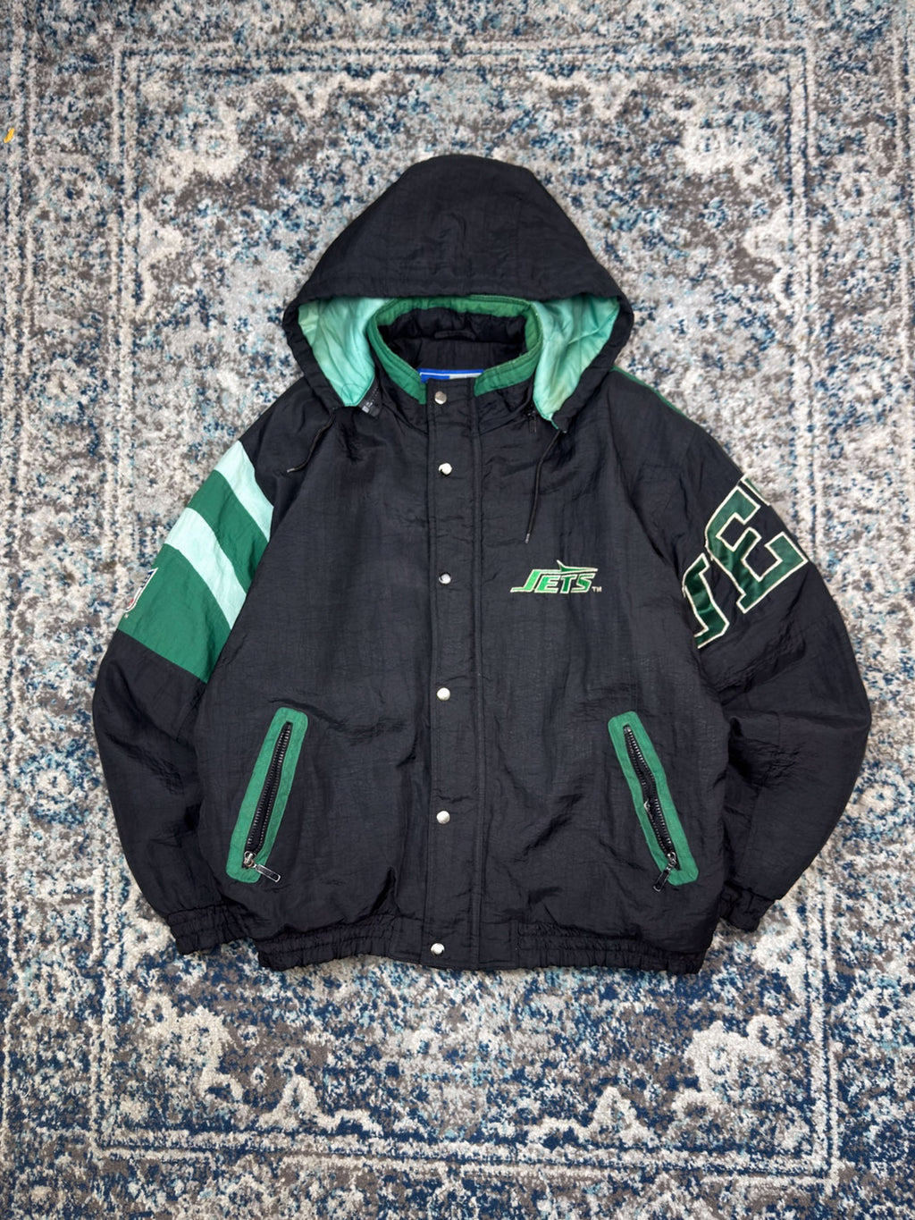 Vintage 90s New York Jets NFL Insulated Hooded Starter Splitback Jacket Size Large