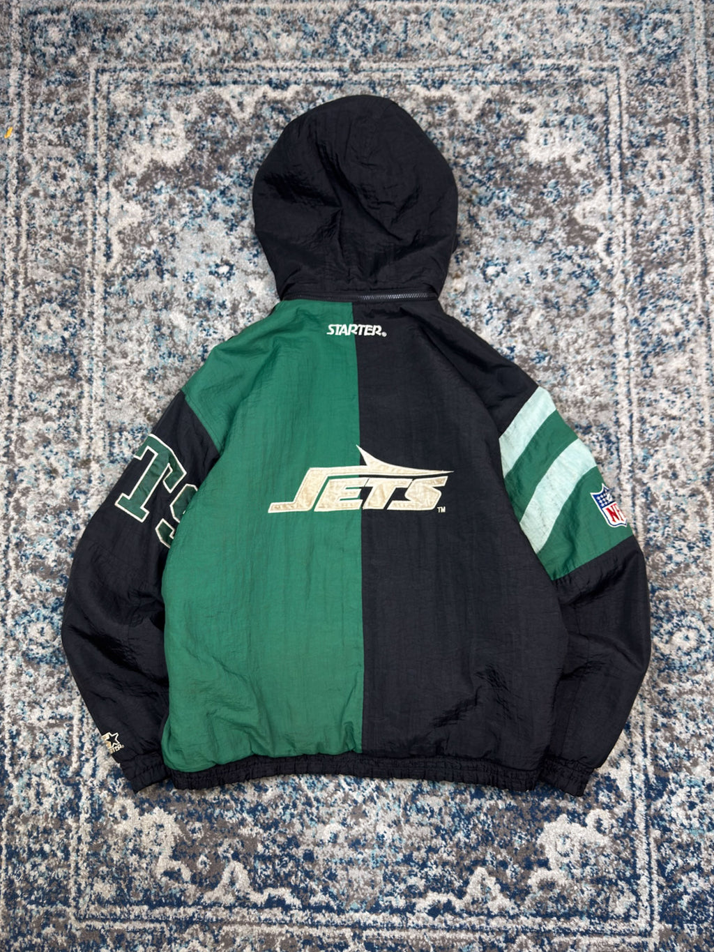 Vintage 90s New York Jets NFL Insulated Hooded Starter Splitback Jacket Size Large