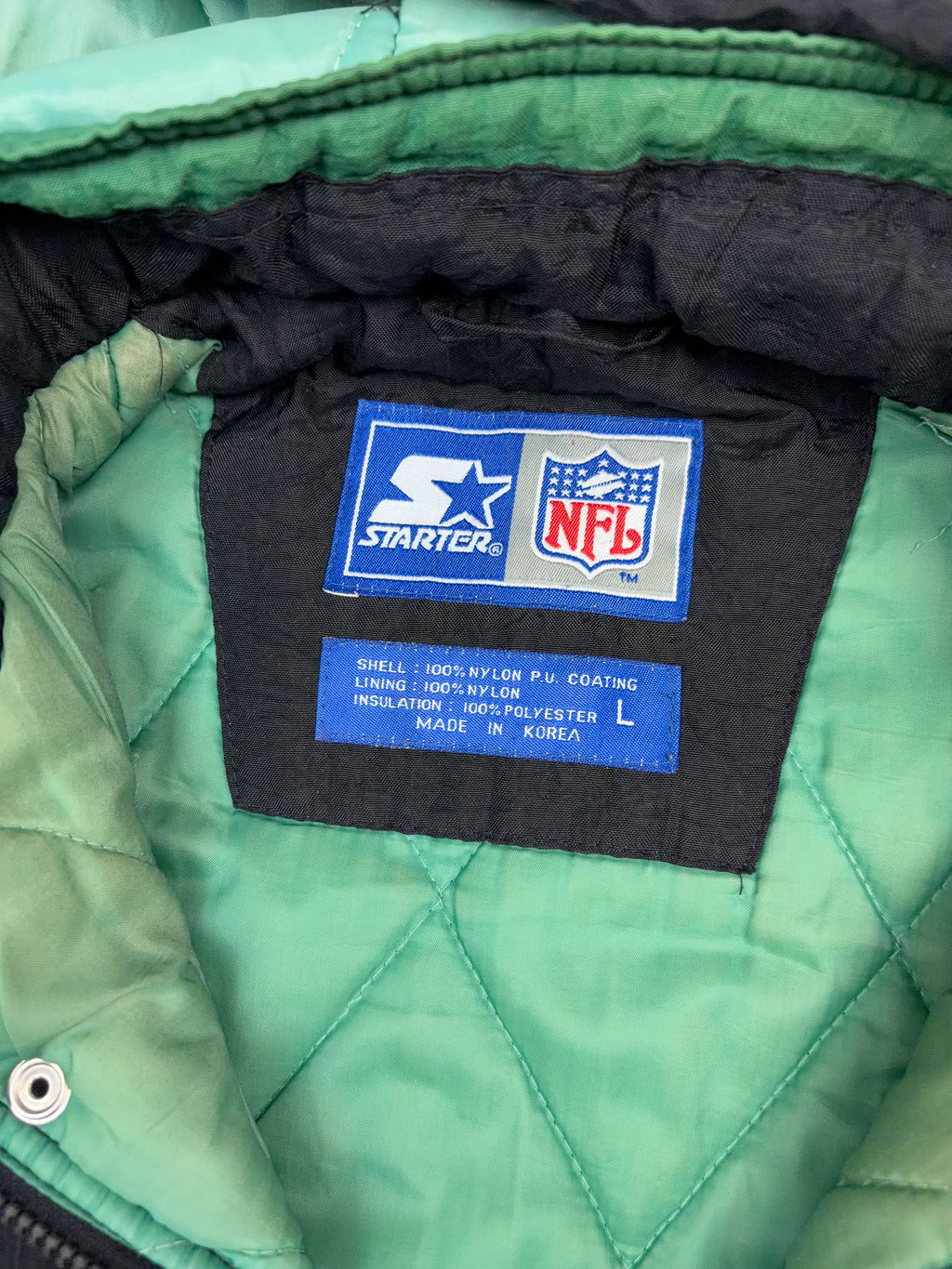 Vintage 90s New York Jets NFL Insulated Hooded Starter Splitback Jacket Size Large