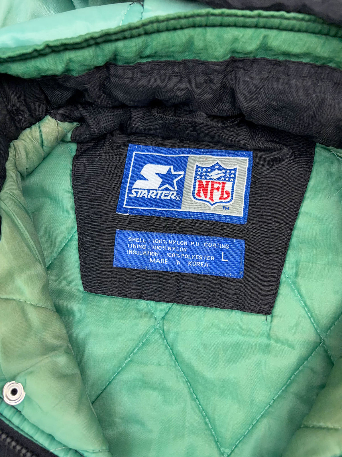 Vintage 90s New York Jets NFL Insulated Hooded Starter Splitback Jacket Size Large