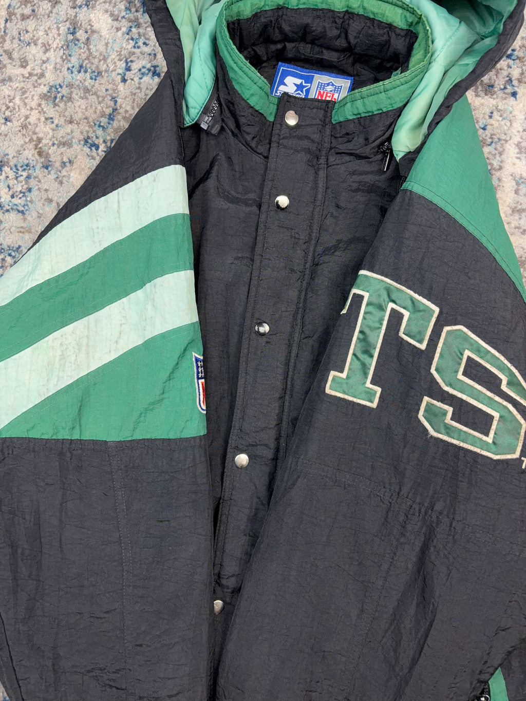 Vintage 90s New York Jets NFL Insulated Hooded Starter Splitback Jacket Size Large