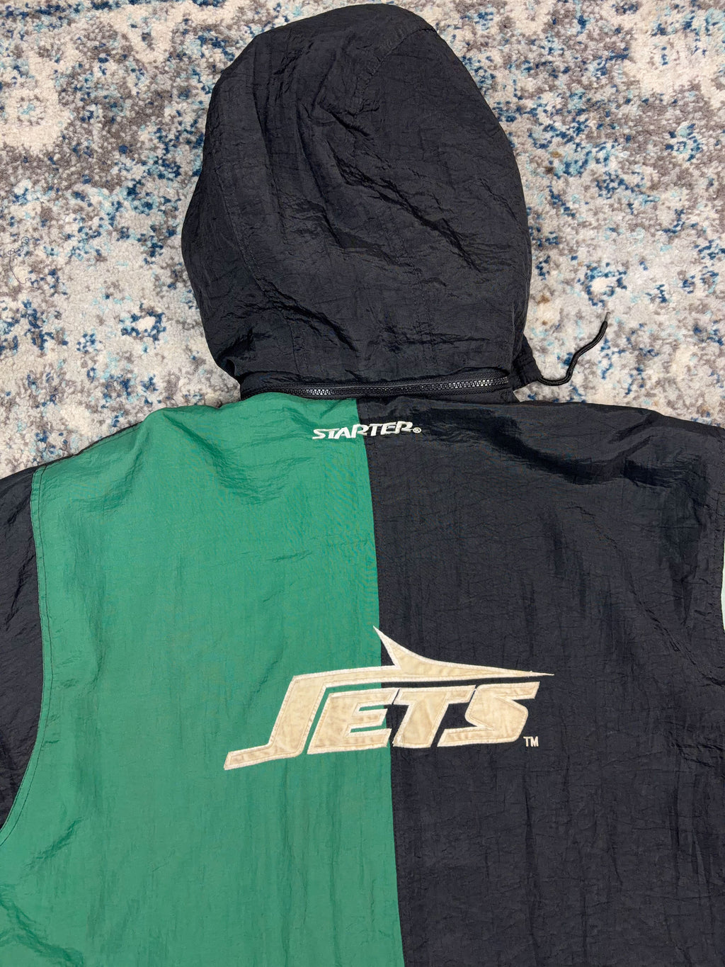 Vintage 90s New York Jets NFL Insulated Hooded Starter Splitback Jacket Size Large