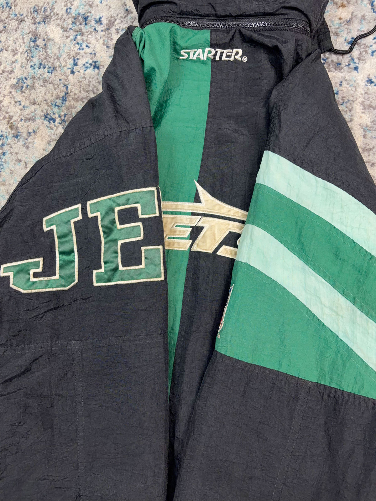 Vintage 90s New York Jets NFL Insulated Hooded Starter Splitback Jacket Size Large