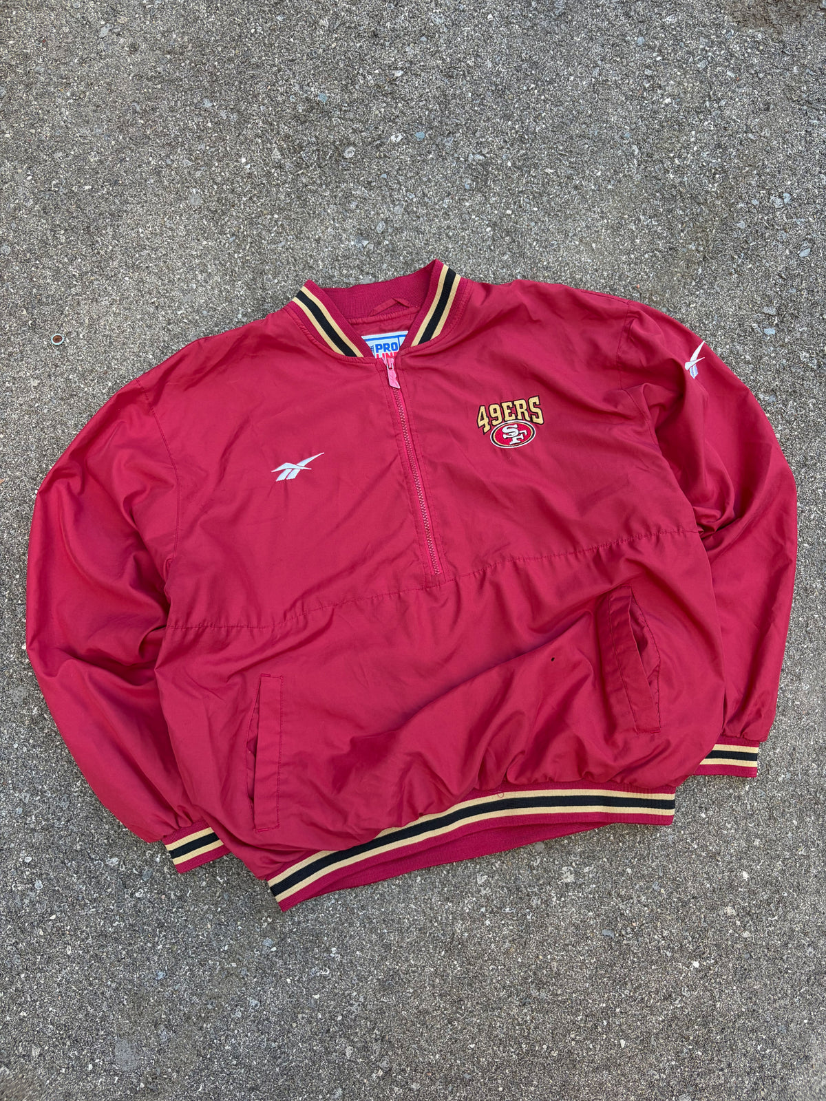 Vintage San Fransisco 49ers NFL Reebok 1/2 Zip Windbreaker Bomber Jacket Size Large