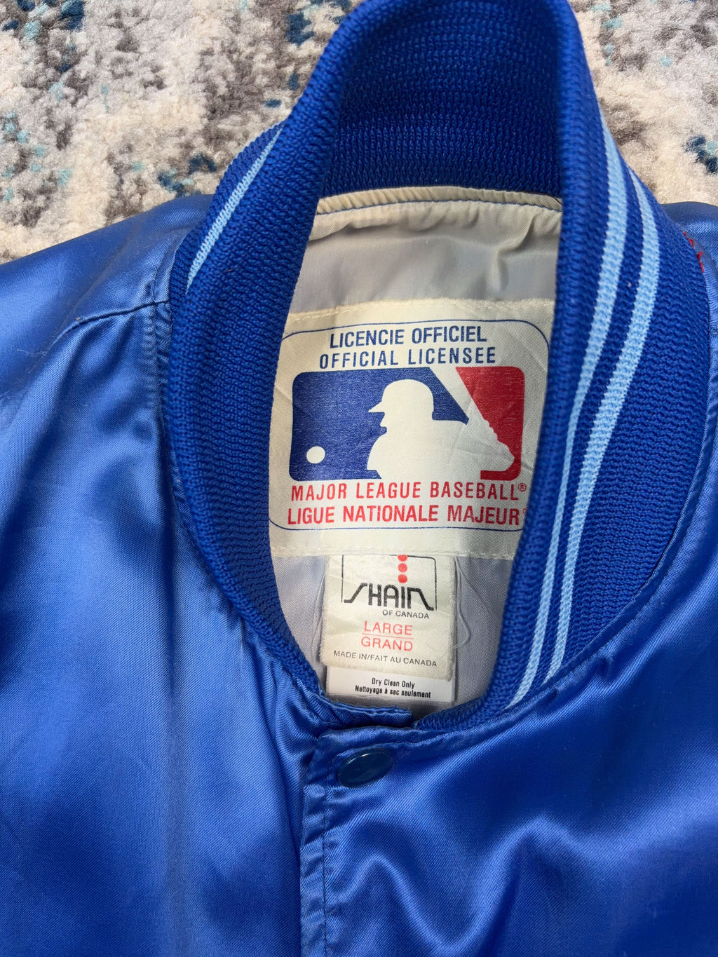 Vintage 80s/90s Toronto Blue Jays MLB Embroidered Logo Satin Bomber Jacket Size Large