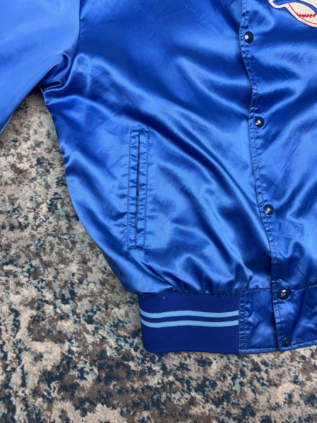 Vintage 80s/90s Toronto Blue Jays MLB Embroidered Logo Satin Bomber Jacket Size Large