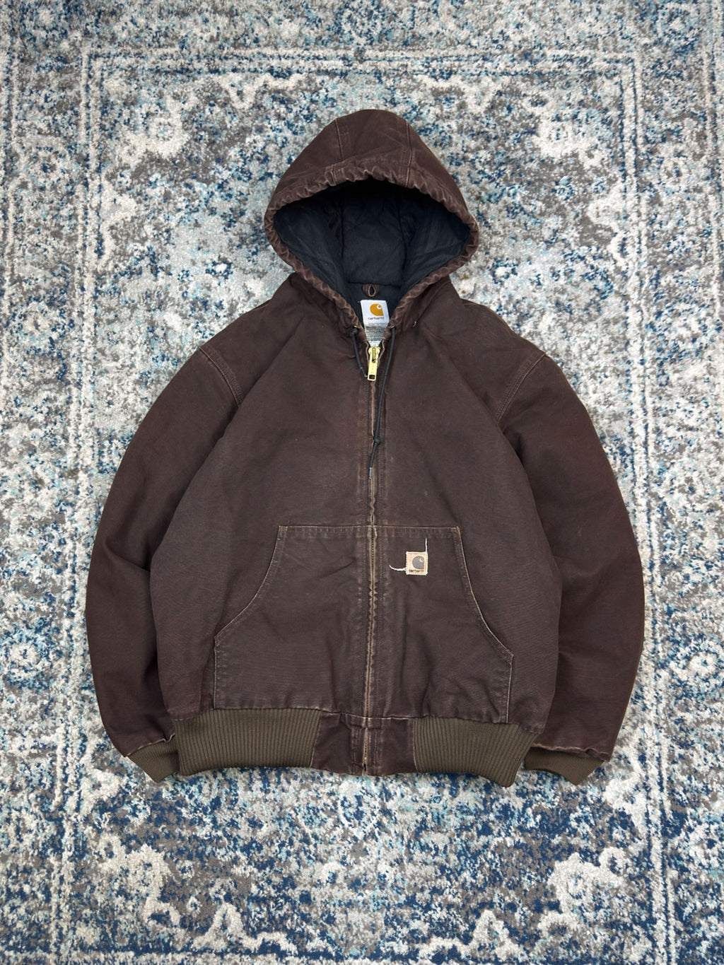 Vintage Carhartt Insulated Canvas Workwear Hooded Active Bomber Jacket Size Large