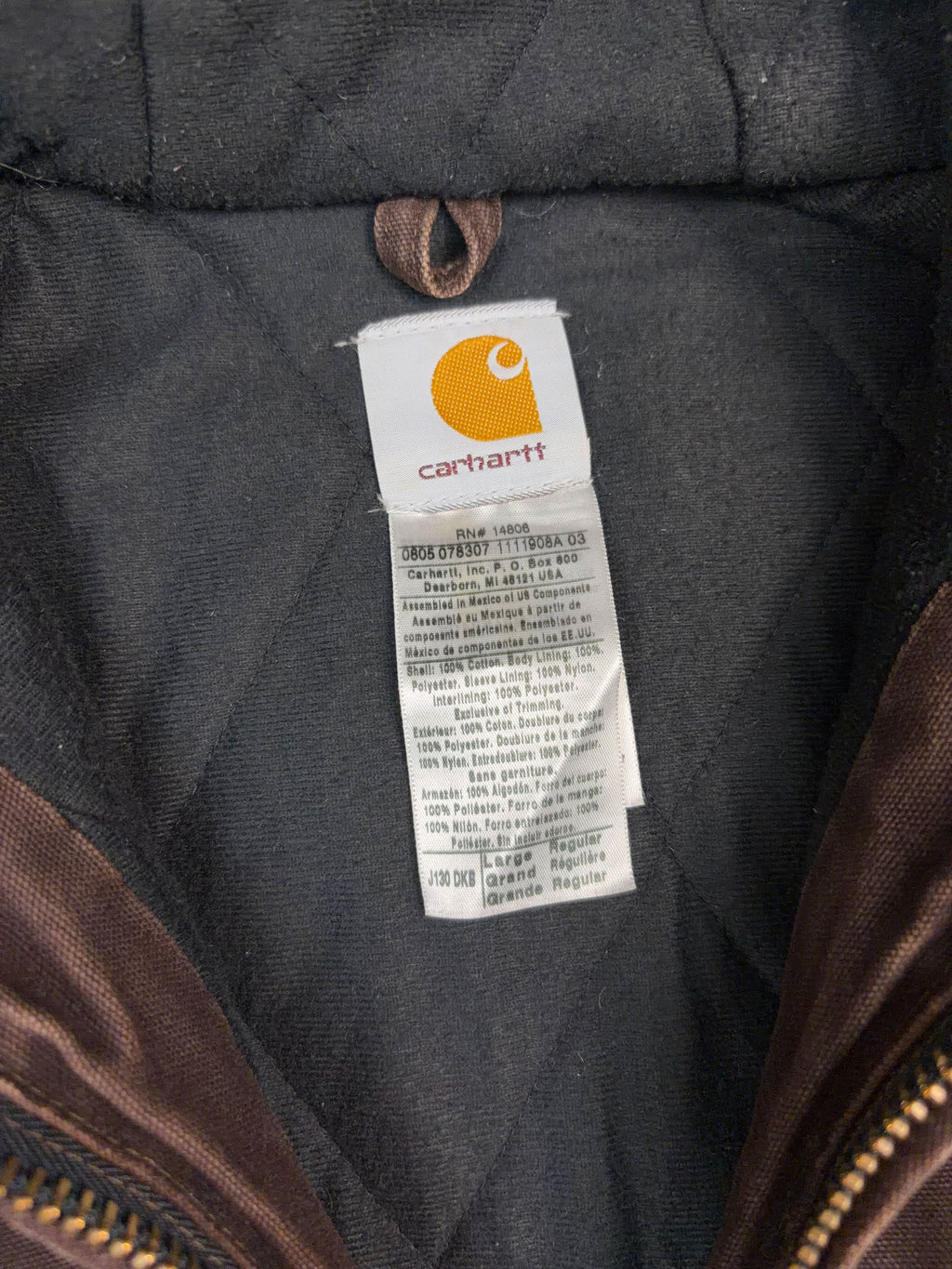 Vintage Carhartt Insulated Canvas Workwear Hooded Active Bomber Jacket Size Large