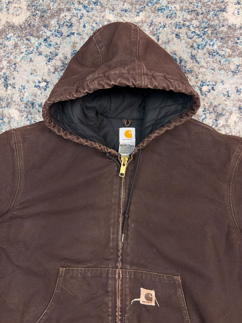 Vintage Carhartt Insulated Canvas Workwear Hooded Active Bomber Jacket Size Large