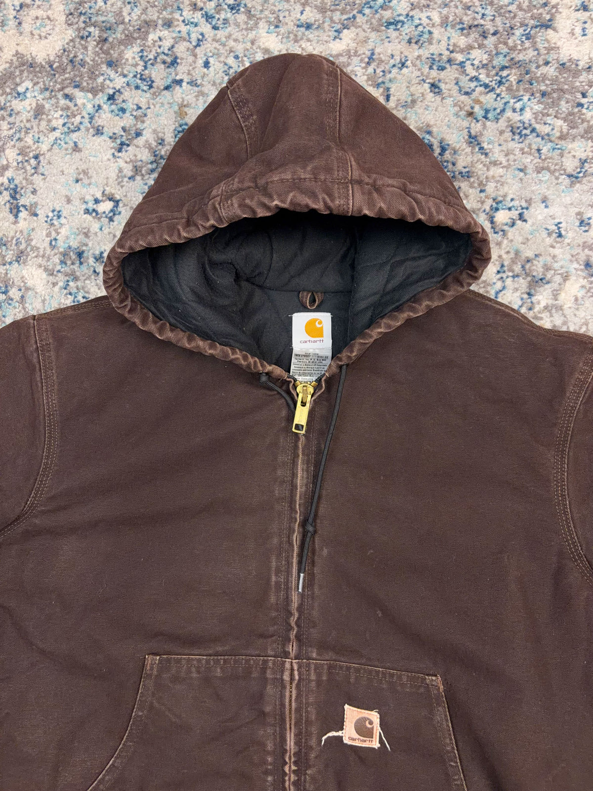 Vintage Carhartt Insulated Canvas Workwear Hooded Active Bomber Jacket Size Large