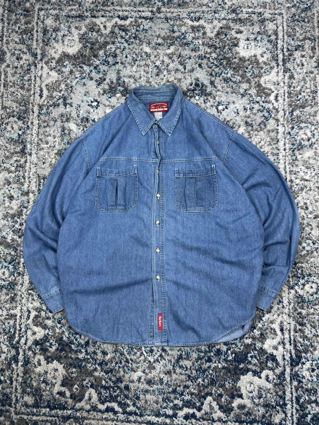 Vintage Marlboro Country Store Medium Wash Denim Long Sleeve Button Up Shirt Size XL