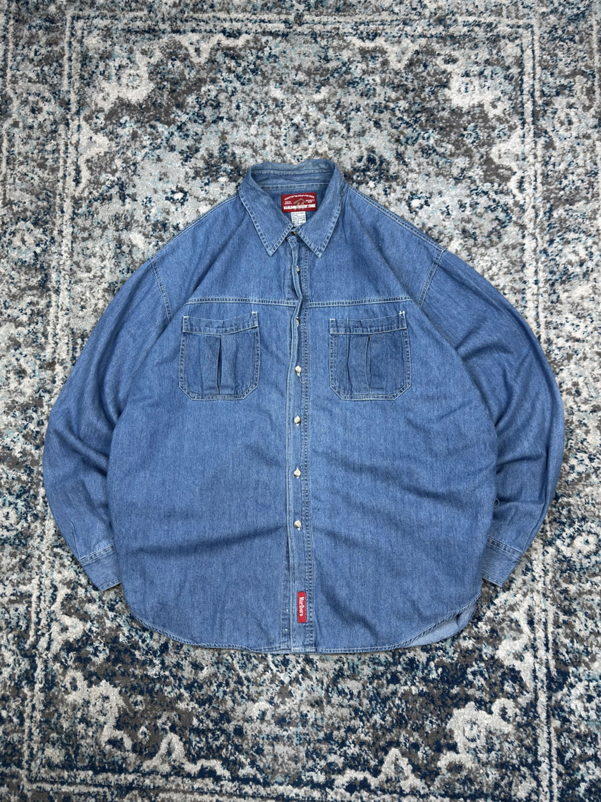 Vintage Marlboro Country Store Medium Wash Denim Long Sleeve Button Up Shirt Size XL