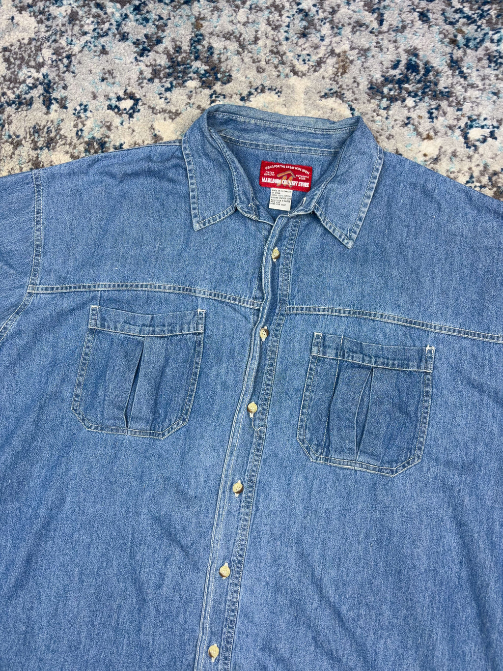Vintage Marlboro Country Store Medium Wash Denim Long Sleeve Button Up Shirt Size XL