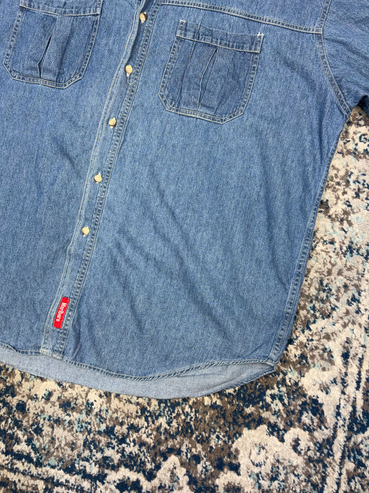 Vintage Marlboro Country Store Medium Wash Denim Long Sleeve Button Up Shirt Size XL