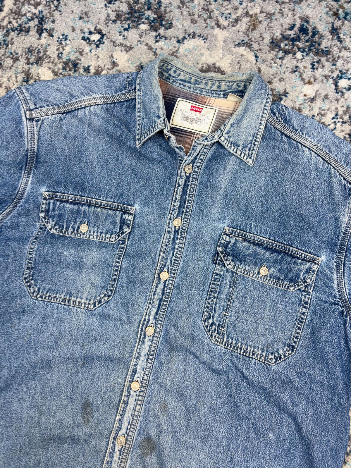 Vintage 90s Levis Blanket Lined Medium Wash Denim Long Sleeve Button Up Shirt Size XL