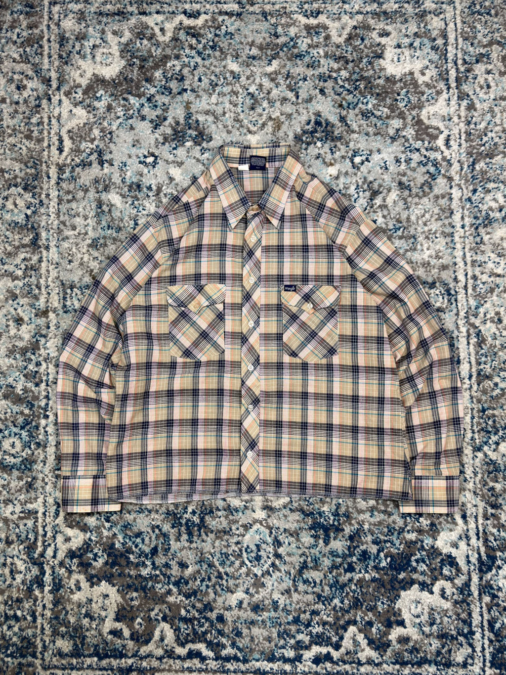Vintage 90s Wrangler Plaid Long Sleeve Reworked Cropped Button Up Shirt Size XL