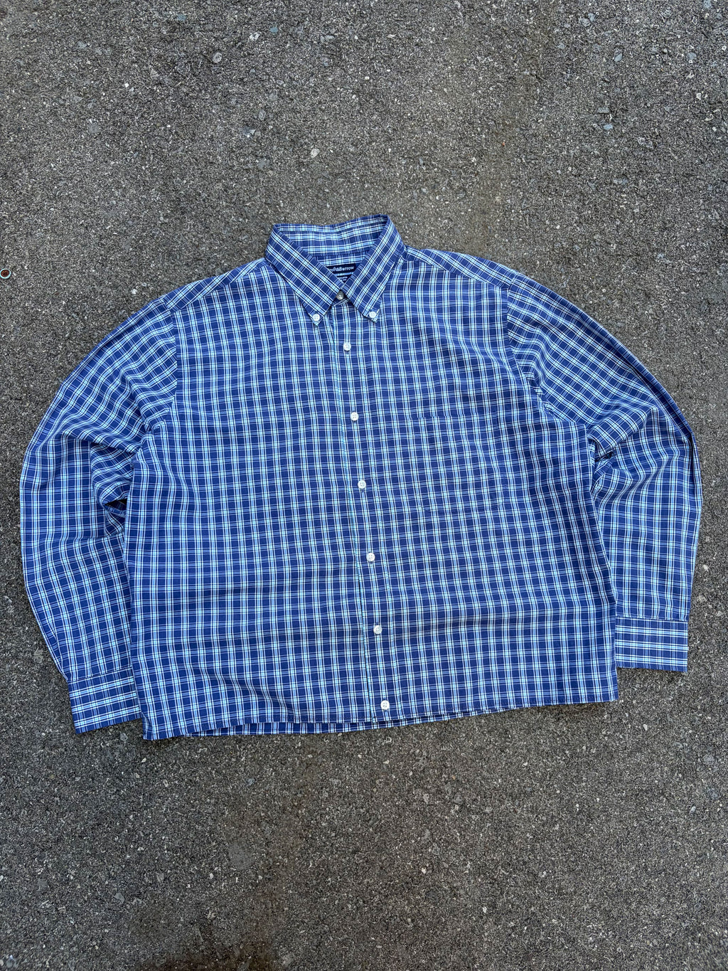 Vintage Croft & Barrow Plaid Long Sleeve Reworked Cropped Button Up Shirt Size Large