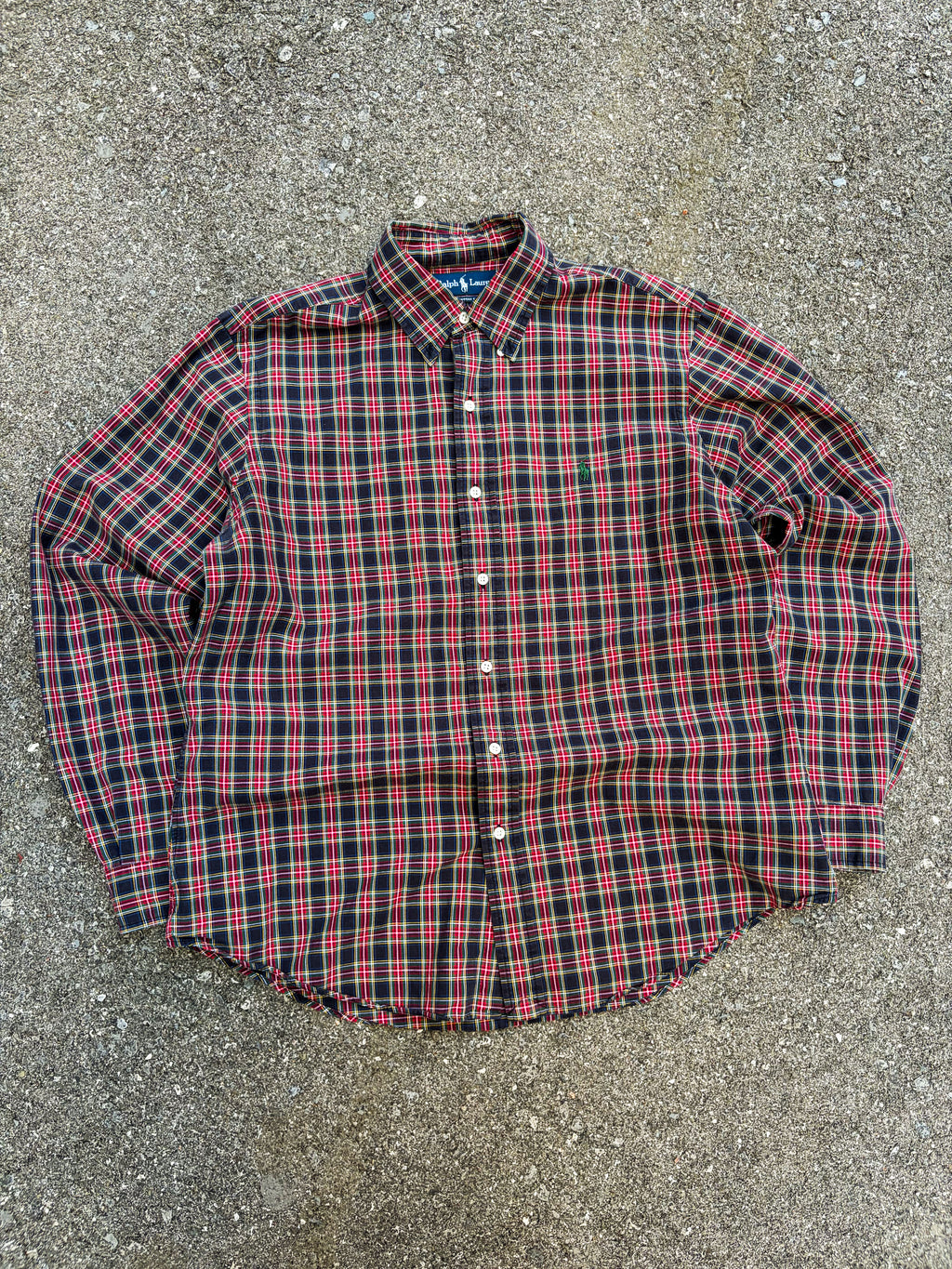 Vintage Polo Ralph Lauren Embroidered Pony Plaid Long Sleeve Button Up Shirt Size Large