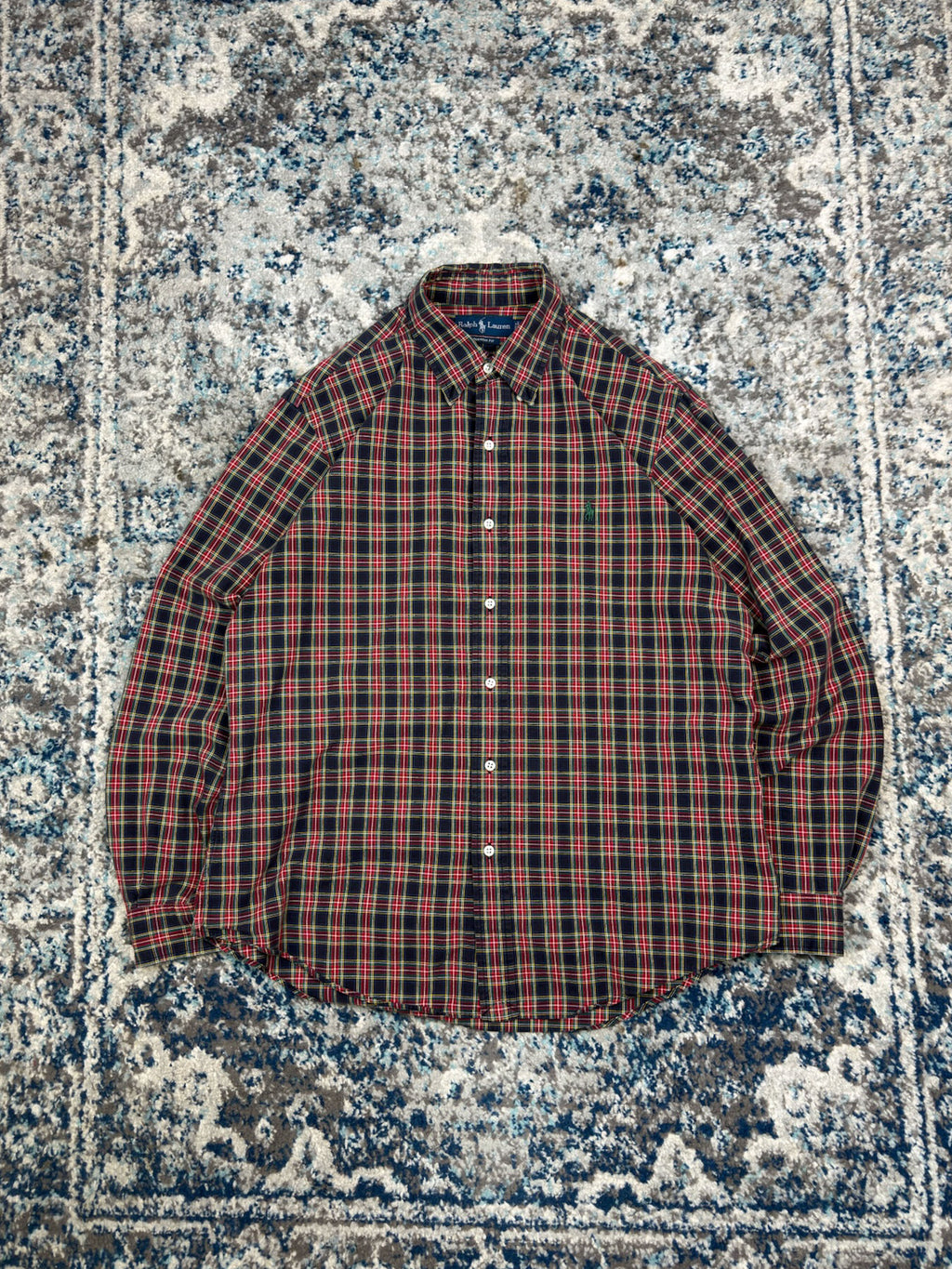 Vintage Polo Ralph Lauren Embroidered Pony Plaid Long Sleeve Button Up Shirt Size Large